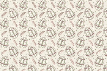 Fototapeta premium Easter Egg and Floral Seamless Geometric Pattern Vector Background