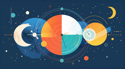 Vibrant illustration of healthy circadian rhythm with cosmic elements and clock representation