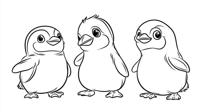 A cheerful little penguin with round eyes and a big smile stands on an icy patch, its simple outlines perfect for young kids to color.