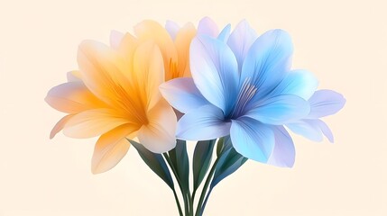 Fototapeta premium Soft Pastel Blooms in Yellow and Blue Against a Light Background