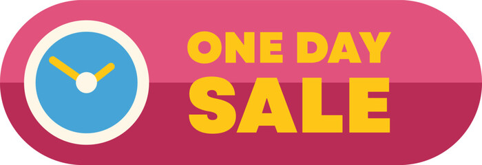 Pink button showing a one day sale with a clock, ideal for marketing and advertising limited time offers