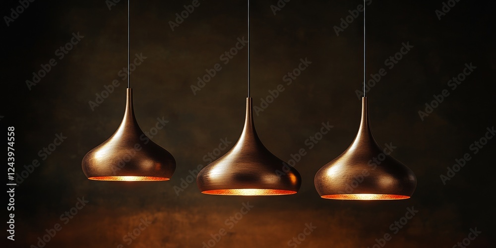 Poster elegant pendant lights cast a warm glow in a minimalist setting, showcasing rounded shapes and subtl