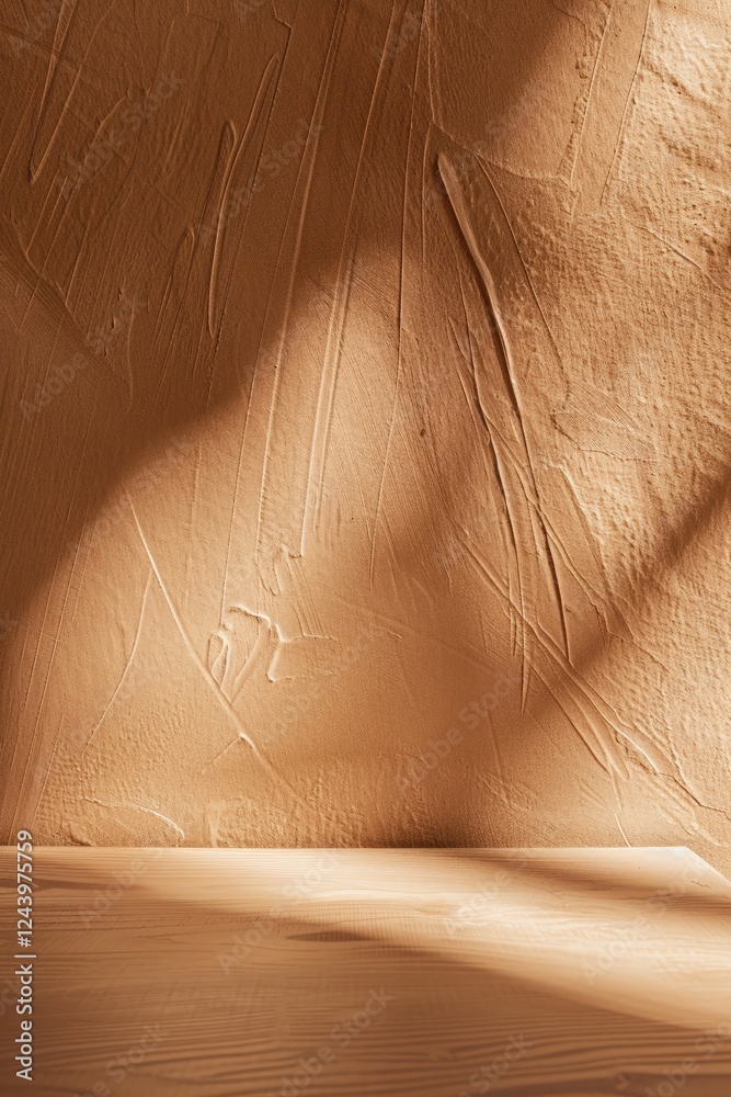 Poster Captivating depth of texture in a warm brown wall illuminated by soft light creating a serene atmosphere that invites exploration and contemplation