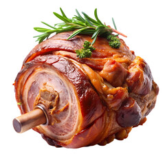 Delicious roasted pork roll with rosemary and herbs garnish red eat meat on transparent background