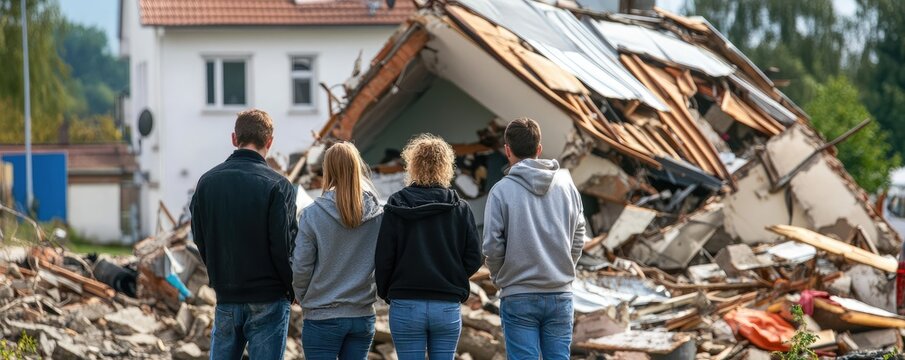 Two concerned individuals examining disaster area map