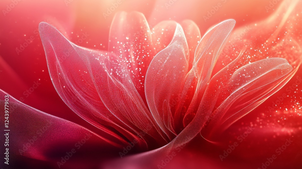 Poster Flowing lines converge to create a stunning floral design in vibrant red gradient with a sleek glassy texture