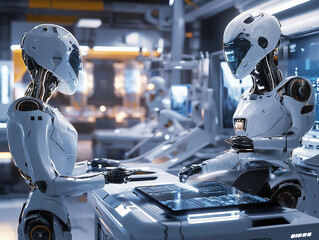 Fototapeta premium Futuristic Robots Engaging in Conversation