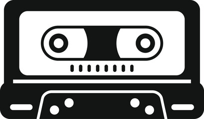 Black and white icon of a classic audio cassette tape, symbolizing vintage music technology and analog sound recording