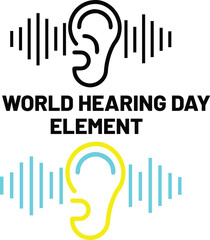This graphic features two stylized ear icons with sound waves, one in black and one in yellow/cyan.