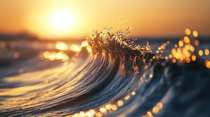 Rolling ocean waves under golden dusk light