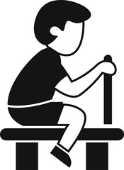 Boy sitting on bench holding railing icon in glyph style, suitable for any web and mobile app design