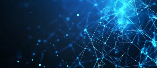 Abstract blue network, digital connection, glowing nodes, dark background, tech website
