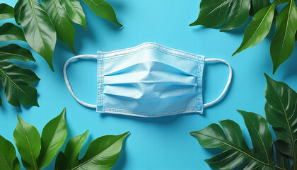 Surgical Mask with Green Leaves for Health and Safety: medical campaigns, health advisories, pandemic awareness, clinic websites