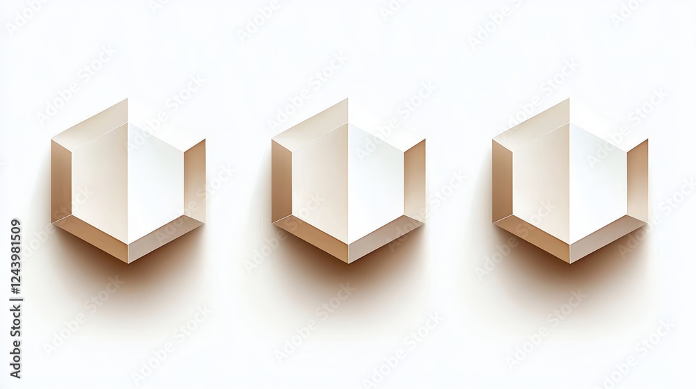 Wall mural set of three hexagonal pill shapes with pearl-like finish on soft background