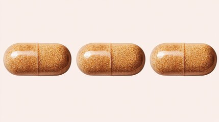 Close-Up View of Three Brown Rectangular Capsules on a Neutral Background