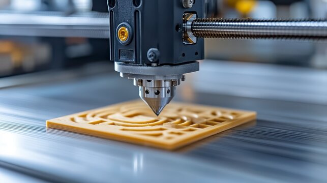 Close Up Of 3D Printer Manufacturing A Yellow Object