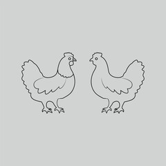 Two Chickens Facing Each Other Hand-Drawn Design