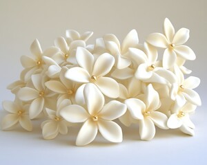 Exquisite Handcrafted Clay Flowers White Blooms with Golden Centers, White Background
