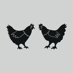 Two Hens Facing Each Other Hand-Drawn Design