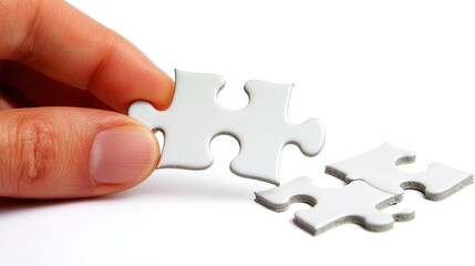 Obraz premium Hand Holding a Puzzle Piece with Precision, Perfect Fit in a Minimalist Setting for Creative Conceptual Use