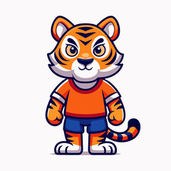 Angry Tiger Mascot, Sporty Tiger in Jersey, Bold Tiger Character, Animated Animal Character