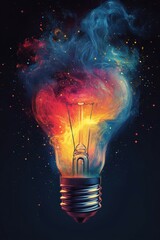 Colorful Light Bulb with Abstract Smoke and Minimalist Design