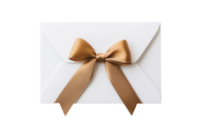 A beautifully arranged Christmas greeting card with a festive ribbon bow placed elegantly on top, set against a clean white background.