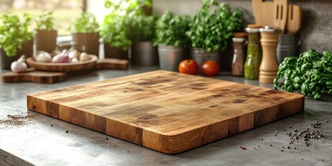 Rustic Kitchen: A Wooden Cutting Board Centerpiece