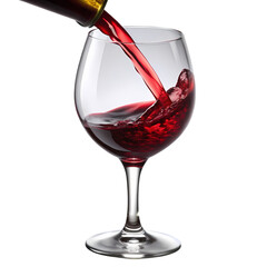 Red wine pouring into elegant crystal glass on dark flow life food rich on transparent background
