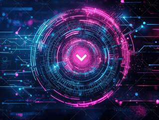Obraz premium Glowing quantum search interface visualizes Grover's algorithm running through entangled qubits to locate a marked item in a dark quantum environment
