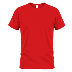 Red T-shirt mockup with white neck label isolated on transparent background