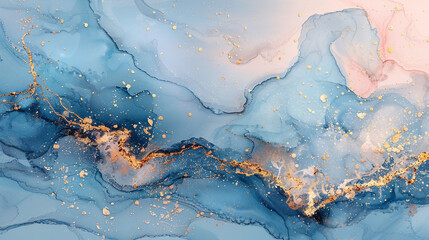 Fototapeta premium Delicate blue, pink, and gold leaf with fine lines and intricate curves