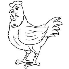 Cute cartoon hand drawn vector rooster coloring page.