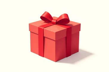 Red Gift Box with Ribbon Standing on white Background. AI-generated