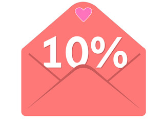 10% envelope icon on white background
Creative envelope with discount, promotion, sale and heart
Open envelope