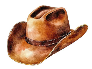 Charming Watercolor Illustration of a Cowboy Hat Perfect for Kids' Artwork and Educational Materials