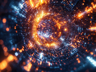Obraz premium Swirling vortex of computational energy merging classical data with unpredictable quantum flux in a high-tech abstract visualization