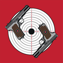 Old soviet Russian pistol TT, World War 2 handgun and Target.. Vector illustration