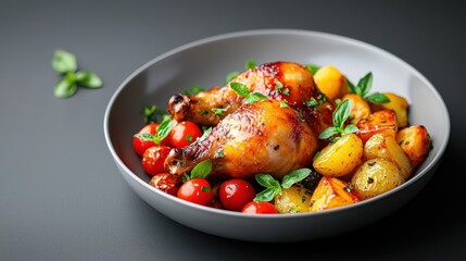 Roasted Chicken Legs with Potatoes and Cherry Tomatoes
