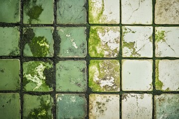 Tiled pool floor covered in algae showing neglect and lack of maintenance in summer season. Generative AI