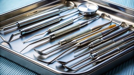 Fototapeta premium Dental Instruments in Tray for Oral Hygiene and Treatment Procedures