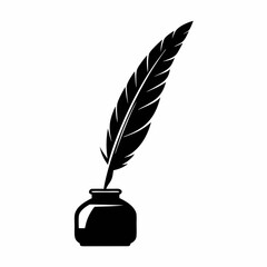 Quill and Ink Bottle Vector Silhouette.