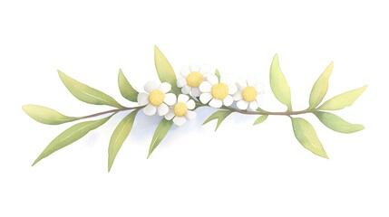 Fototapeta premium Delicate Floral Arrangement with Green Leaves on White Background