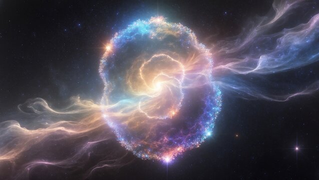 Colorful swirling nebula phenomenon in deep space with vibrant hues and intricate patterns