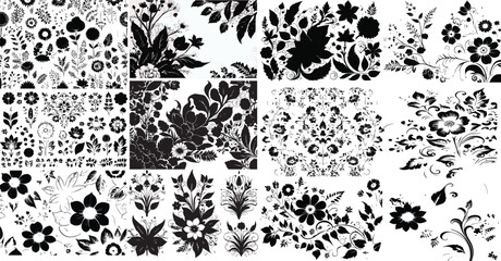 Vintage Floral  Graphic Elements. Hand Drawn Seamless Pattern. Floral For Retro Decoration Like Cards, Wedding Invitations, Restaurant Menu, Royal Certificates And Graphic Design. Floral Leaves On Abs