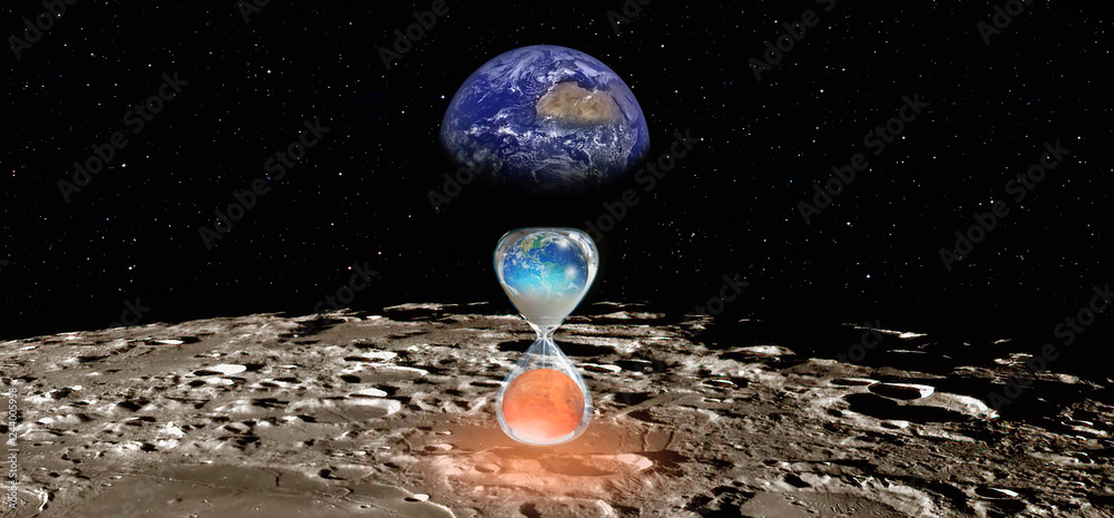 Poster the earth as seen from the surface of the moon, earth is becoming a dead planet like mars - hourglas