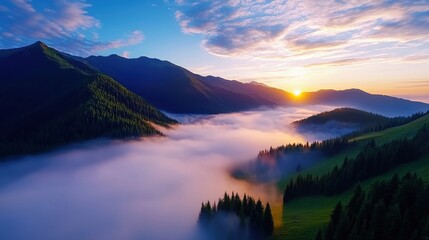Sunrise Over Misty Mountain Valley