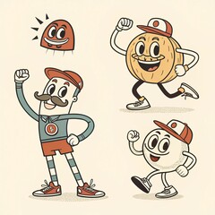 Set of vintage mascot elements. Line icons of arms, legs and facial expressions to create character in 30s style. Retro body parts. Cartoon outline vector