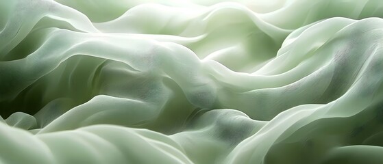 Obraz premium A serene abstract background showcasing flowing, translucent fabric in soft shades of green, creating a calming and ethereal atmosphere.