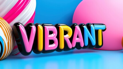 Vibrant 3D Text with Colorful Spheres on Blue Background